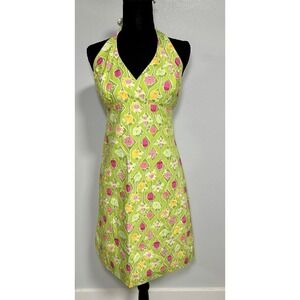 Lilly Pulitzer Green Floral Ladybug Bird Halter Dress Size 6